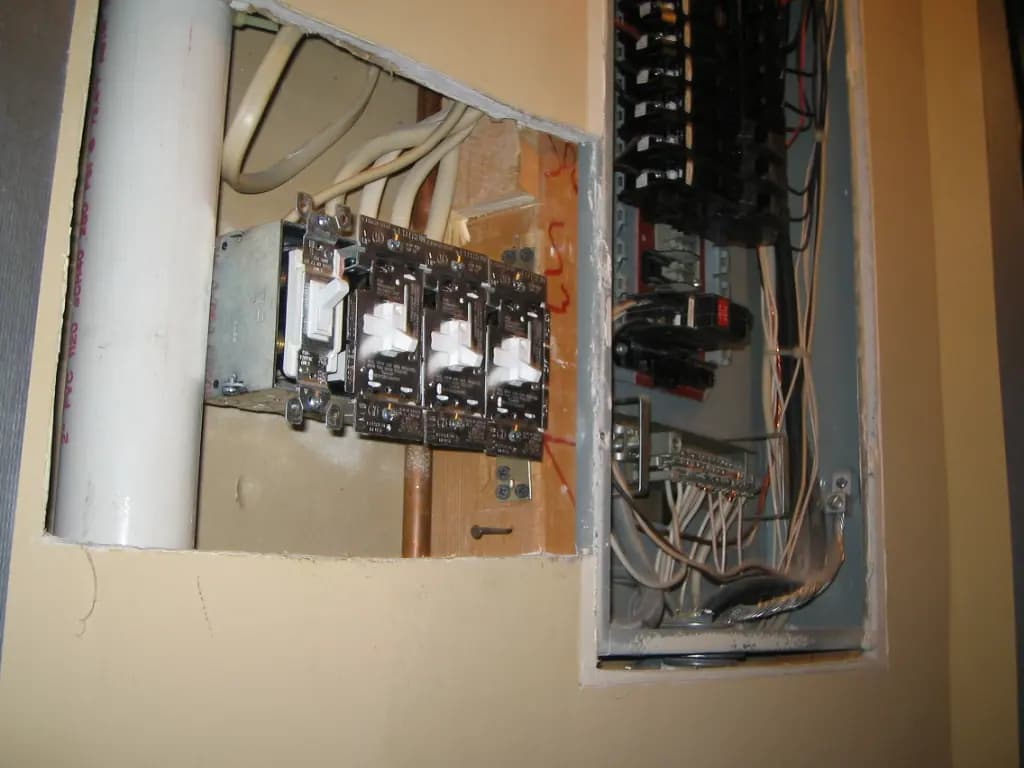 A US electrical installation with switches and a breaker panel