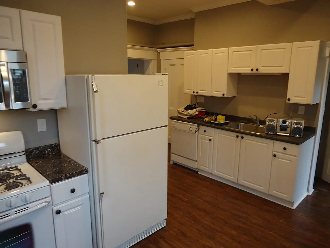 A kitchen renovation with tools on the counter