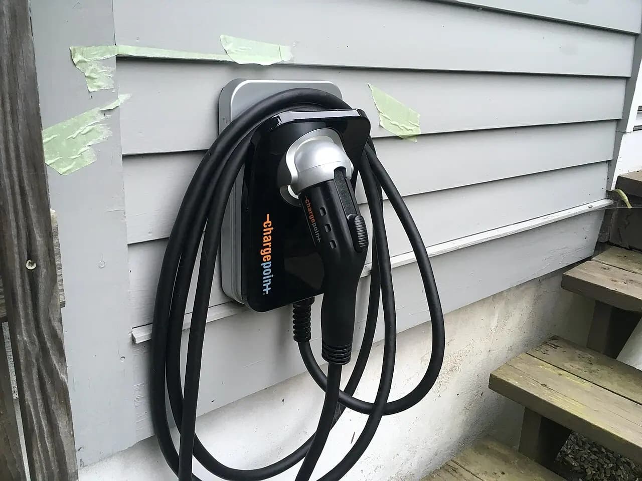 A ChargePoint electric-vehicle charger installed at a home
